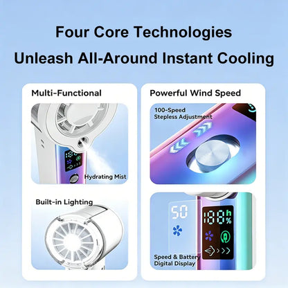 MREGB 2026 New Mist Spray Cooling Handheld Fan — High-Speed ​​Cooling Fan with Long-Lasting Battery, CVT to Randomly Adjust Airflow, Built-In Lighting, Relief Portable Fan for Summer Walk Summerwins