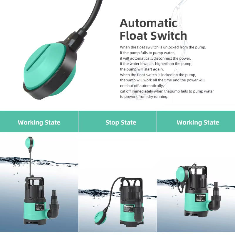 400W Submersible Water Pump 7500L/H Utility Thermoplastic Electric Portable Transfer Pool Pond Draining Sump Pump by